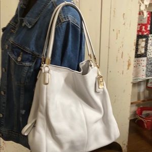 Coach white shoulder bag with dust bag.